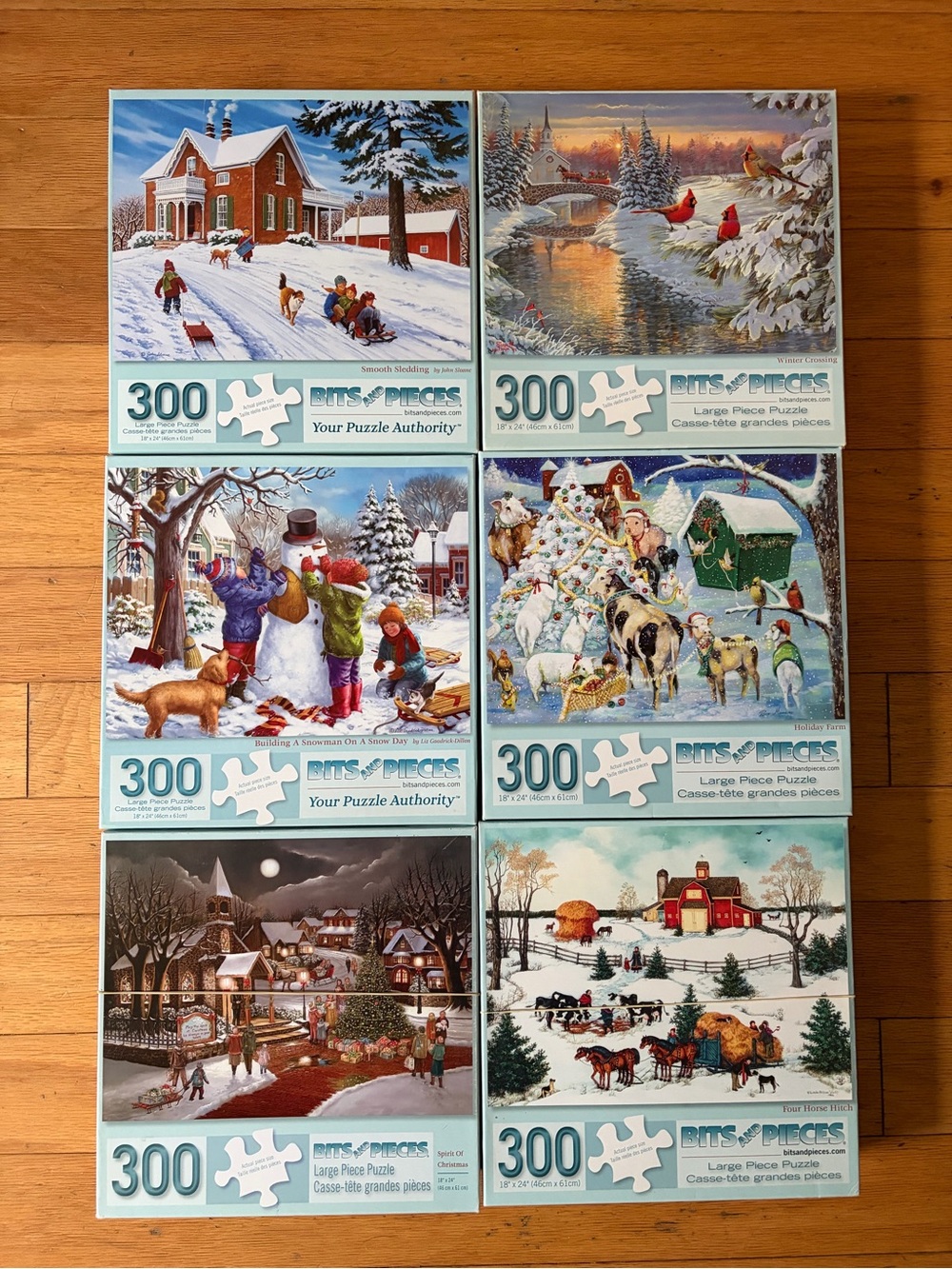 Lot of Six Bits and Pieces 300-Piece Winter Scene Puzzles